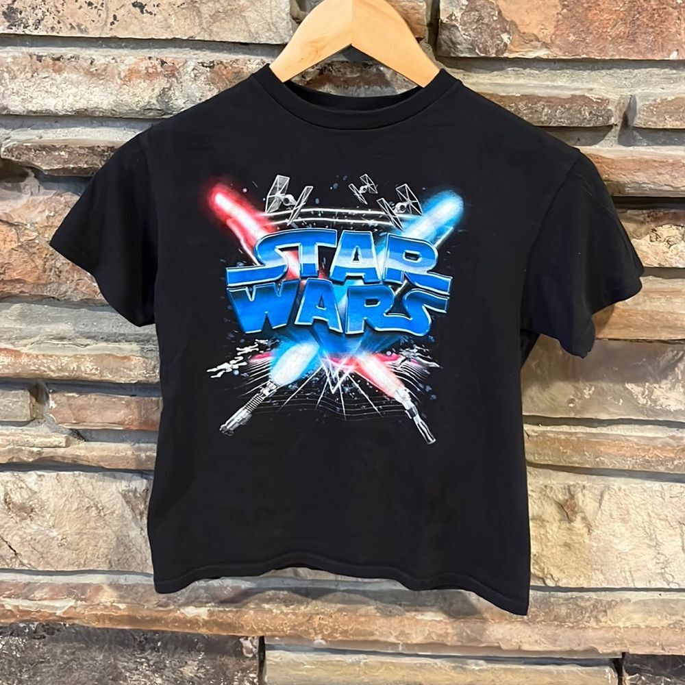 Star Wars x Mad Engine Black Short Sleeve Crewneck Tee Crossed Lightsabers